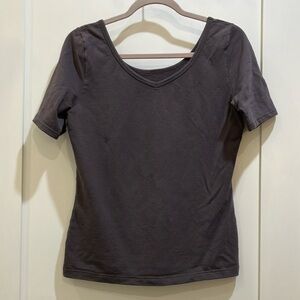 Knock out! Women’s medium Classic gray V-Neck Top - supima cotton made in USA